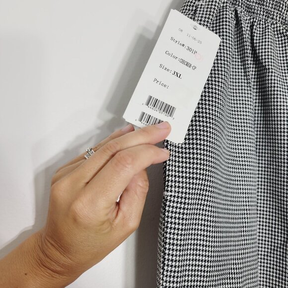 Mobb Women's Black White Plaid Checkered Elastic Weight High Rise Pant S,M,3XL - Picture 7 of 16